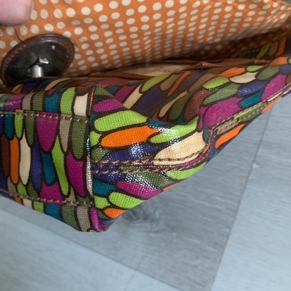 FOSSIL Flap Satchel Messenger Canvas Crossbody Purse‎ Bag colorful leather - Picture 11 of 15